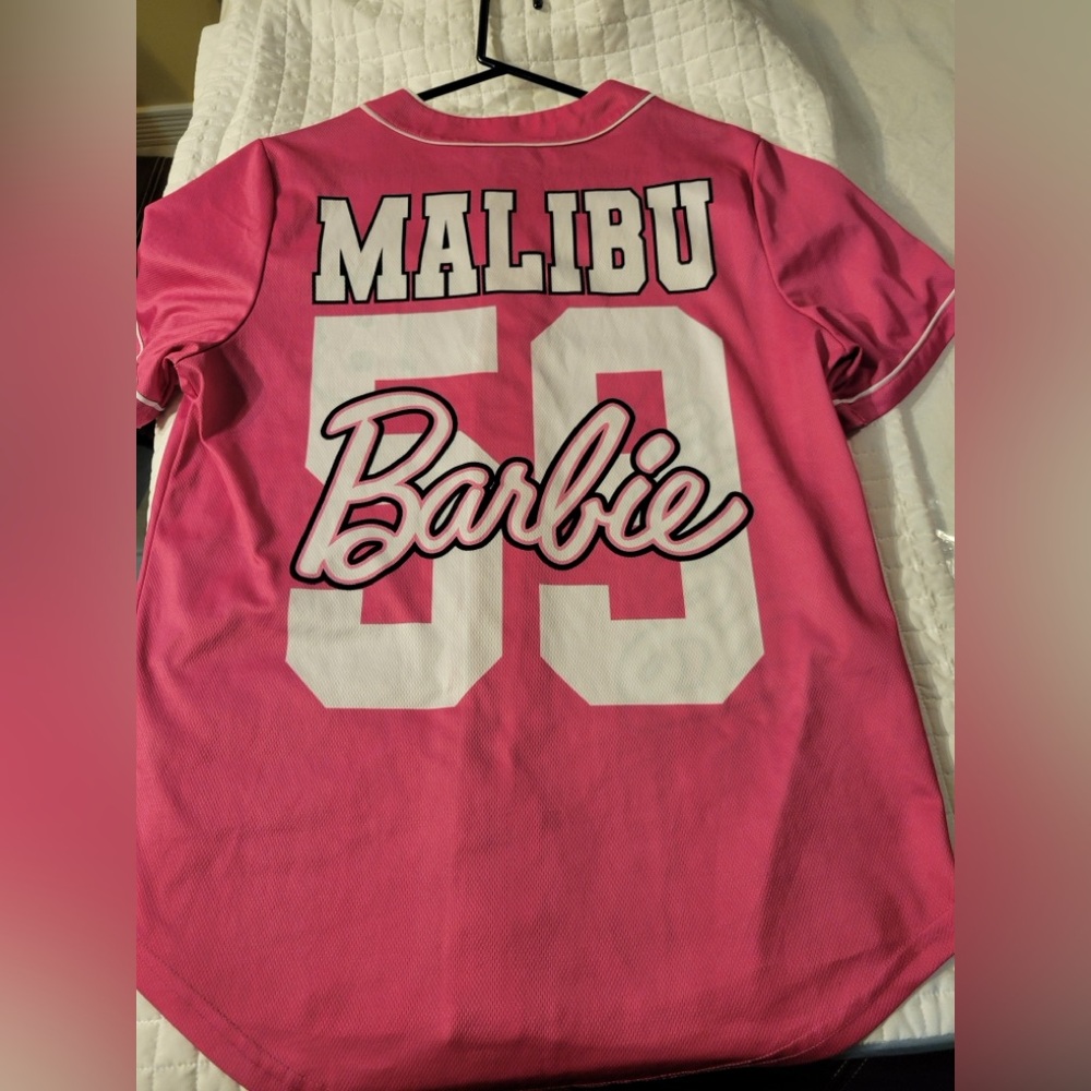 Malibu Barbie 59 Hot Pink Baseball Jersey Barbiecore Feminine Sporty Athletic - Picture 5 of 6